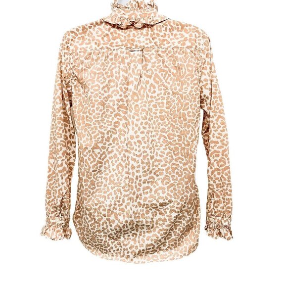 J. Crew Classic Fit Ruffle High Neck Button Up Shirt Popover Leopard Print Top - Picture 4 of 9